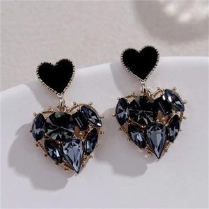 Dangle Heart Shape Drop Earrings Black Alloy Diamond Crystal Statement Earrings for Women Jewelry Gifts GC1199