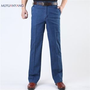 Mu yuan yang herrar jeans medelålders jeans man avslappnad stor storlek män denim jeans mitt midja rak fast färg långa byxor 201128