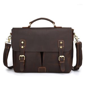 Kohude manlig kommersiell portfölj verklig läder vintage mäns messenger väska/avslappnad naturlig cowskin affärsväskor1