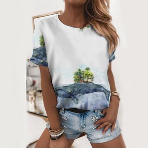 Wholesale trees top for sale - Group buy Feitong Women s White Summer Tshirt Casual Loose Round Neck Shorts Sleeve Green Tree Print Top Tee Shirt Female T Shirt