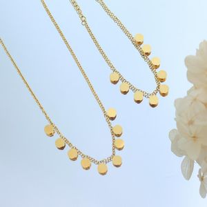 Örhängen halsband minimalistiska kvinnor smycken 18k guld papper klippkedja rostfritt stål non tarnish med rund tagg juvelerrings