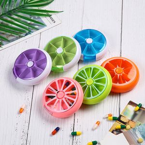 Wholesale travel pill boxes for sale - Group buy Fruit color Round seven grids per week rotating combined pill box medicine classification portable grid plastic storage convenient for travel
