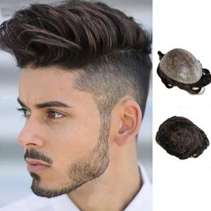 Peruca de cabelo humano masculina, durável, fina, completa, pu, unidade capilar, prótese # 1b, sistema de substituição de peças de cabelo preto