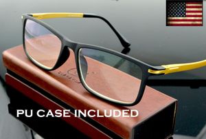 Sunglasses Black Rectangular Blu Light Blocking Reading Glasses Super High Quality With PU Case America Brand For Gentlemen 0.75- 4.0Sunglas