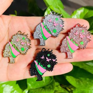 Charms 5pcs Pink Green Bandband Afro Queen Charme Black Girl Pendentif For Women Bracelet Collier Making Bling Stone Pave Jewelry Supplycharm