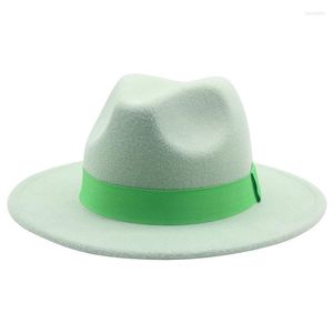 Berets Women Hats Felted Fedora Wide Brim Belt Ribbon Band Class Classic Formal Dress Wedding Green Red Vintage Hatbsberets wend22