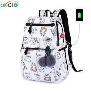OKKID Torby szkolne dla dziewczynek Kobieta Laptop Plecak Backbag Usb Plecaki Dzieci Plecaki Cute Kot Szkolny Plecak Dla Dziewczyn Torba Pakiet 220425