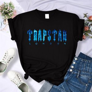 Trapstar 해저 블루 프린트 Tshirt 여성 여름 통기성 캐주얼 짧은 슬리브 스트리트 힙합 힙합 티 의류 소프트 탑 220618