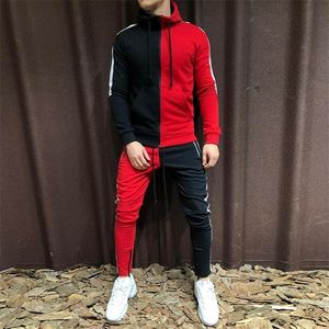 Mens Tracksuit Hoodie Set Two Pieces Autumn Winter Men's Sports Suit Half Black Half White Pant Sweatshirt Manlig Sweatsuit Outfit 201128