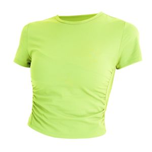 2024 lu lu limon Alinear nueva ropa de yoga slim-fit de verano para mujer Camiseta Fitness deportes espectáculo delgado casual cuello redondo personalidad cintura entrenamiento manga corta