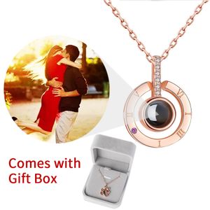 Custom Photo Projection Necklace with Gift Box for Women Mom Girlfriend Mothers Day Birthday Lover DIY Picture Memory Jewelry Wedding Memorial Valentines Gifts