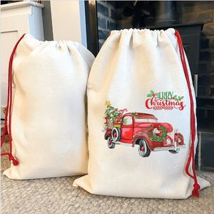Sublimation Large Canvas Santa Sack with Drawstring Personalized Sack Bag for Xmas Package Storage Christmas Decorations Z11