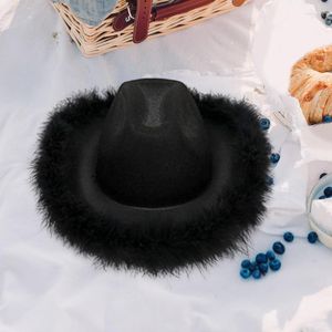 Berets Western Women Cowboy Hat Adult Fancy Girls Costume Ubrania Słońce Hats Cowgirl for Holiday Bride Wedding Bridal Shower Blackberets oliv2