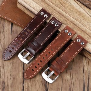 Watch Bands Double Row Hole Leather Straps 20mm 22mm High Quality Genuine Rivets Watchband Men Replacement Strap Bracelet Hele22