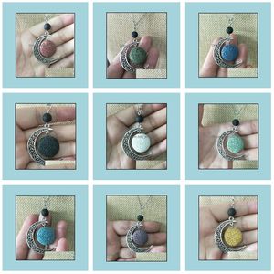 Pendant Necklaces Colorf Aromatherapy Lava Stone Moon Charms Essential Oil Diffuser Necklace Jewelry Drop Delivery 2021 Pen Bdejewelry Dhsue