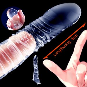 Elastic Penis Extension Sleeve Reusable Soft Delayed Ejaculation s Penis Extender Cock Sleeve Adult Sex Toys For Men L220808
