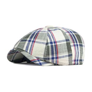 BERETS HAT FÖR MÄN KVINNER SPRING SOMMER TUN DUCK MUNT ETCAGONAL HAT KVINNA RIKTISK PLAID Tidning Boys Hat Boina Masculina J220722