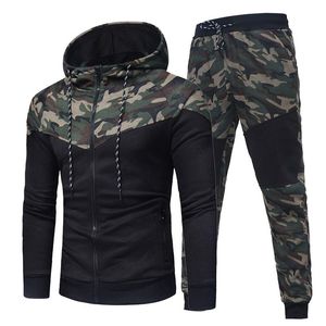 Herrspårsräder Mens Camouflage Patchwork Hoodies Set Male Zipper Jacket Pants 2PC Tracksuit Sportwear Autumn Jogging Brand Suit Plus Size