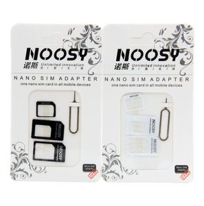 Conjunto de adaptadores de conversor de cartão SIM Noosy Nano 4 em 1 com pacote de varejo de pinos de ejeção para todos os dispositivos de telefonia móvel