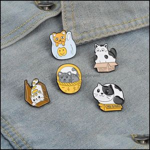 Pins Brooches Jewelry Animal Cat Series Cartoon Alloy Box Basket Plastic Bag Enamel Pins Women Party Gift Clothes Backpack Collar Badge Acc