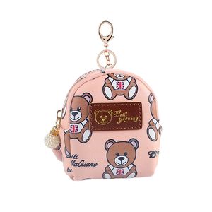 Cute Bear Keychains with Mini Backpack: PU Leather Coin Purse Keyring Holder for Trinkets, Lipstick, Small Items