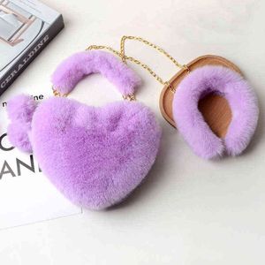 Mode Kunstpelz Taschen 2021 Kette Umhängetasche Dame Stirnband und Geldbörse Set Mode Herzförmige Pelz Handtasche