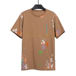 Womens Summer Short Sleeve Brown T Shirts Mens Fashion Hand-painted Tees High Street Casual Clothing Size S-XL