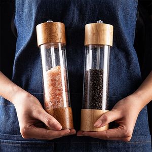 Premium wood Salt and Pepper Grinder Shaker Mill Vintage ceramics Bottle Cookware Spice Milling Spice Herb Manual Grinder 0615