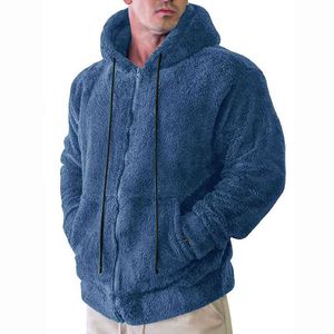 Autumn Winter Men toppar Solid Casual Drawstring Hooded Long Sleeve Pullover Zip Hoodie Lamb Plush Thick Pocket Sweatshirt G3 L220704