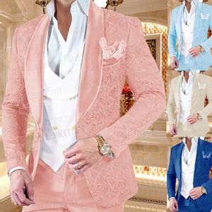 Erkek Suit Blazers Lüks Erkekler Düğün Takımları Pembe 3 Parça Özel Damat Su 220823