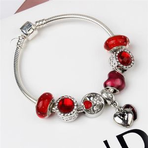 Rote Pandora-perlen großhandel-Whole Murano Rotglas Charme Perlen Armband für Frauen Kinder Original DIY Juwely Style Fit Pandora Weihnachtsgeschenk Schmuck2537