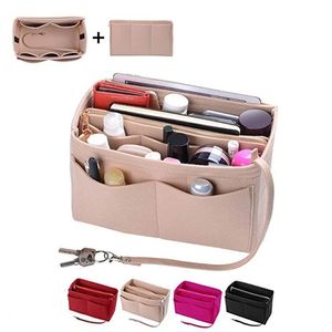 HHYUKIMI Brand Make up Organizer Felt Insert Bag For Handbag Travel Inner Purse Portable Cosmetic Bags Fit Various Brand Bags 220630