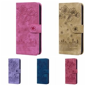 Mode Sakura Kirschblüten Blume Leder Brieftasche Hüllen für iPhone 15 14 13 Pro MAX 12 11 XR XS 8 7 6 Plus Retro Print Katzenhalter Flip Cover Tasche Kartensteckplatz Ständer Geldbörse