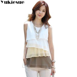 Fashion New Multi layer Shirts Women Tops Summer Blouse Vest Sleeveless Cheap Chiffon Shirt 210412