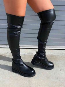 Boot Brand New Ladie Skid Propropit Chunky Heel Moda Plataforma Spring Taxa High Women 2022 Sapato de lazer elegante 220805