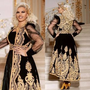 Zwart goud borduurwerk Albanese Caftan broek avondjurken voor vrouwen feest lange mouwen traditionele Kosovo prom jurk