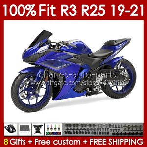 Yamaha için enjeksiyon kalıp gövdesi yzf-r25 yzfr25 2019-2021 bodywork 141no.31% 100 Fit YZF R 3 25 R3 R25 19 20 21 Çerçeve YZF-R3 2019 2020 2021 OEM Kaplama Kiti Fabrika Mavisi