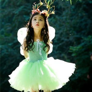 Girl's jurken Fashion Girls Halloween Dress Performance Children Flower Up with Green Wings Little Fairy Toddler Baby Tutu Dressgirl's