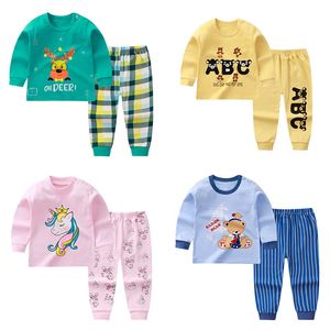 Girls Boys Pajama Set Long Sleeve Christmas Pajamas Cute Deer Panda Cartoon Print Kids Sleepwear Outfits Children Clothes 220523