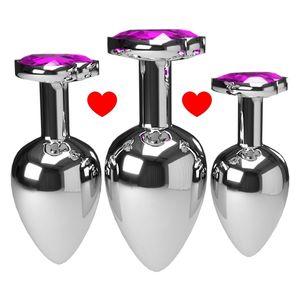 3 sztuk / zestaw Multicolor Gładkie masażer Anal Koraliki Kryształowa Biżuteria Heart Butt Plug Stimulator Kobiet Sex Zabawki Dildo Metalowa Wtyczka Anal 220412
