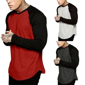 Moda masculina beisebol manga longa camiseta tripulação pescoço retalhos camo esportes equipe jersey raglan tee 220813