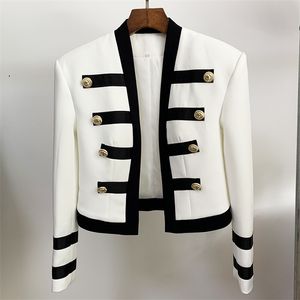 HIGH STREET est Designer-Jacke für Damen, Farbblock-Jacke ohne Kragen, Löwenknöpfe, Bandjacke 220815