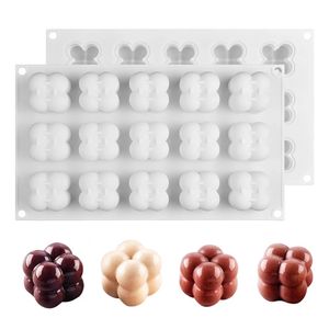 615 Cavities Mini 3D Cube Baking Mousse Cake Mold Silicone Square Bubble Dessert Molds Kök Bakeware Candle Pips Mold 220629