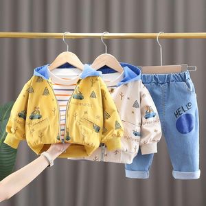 Kläder sätter vårbarn Sportkläder Baby Boys Girls Patchwork Hoodies Jacket T Shirt Pants 3pcs/Set Kids Infant Tracksuitclothing