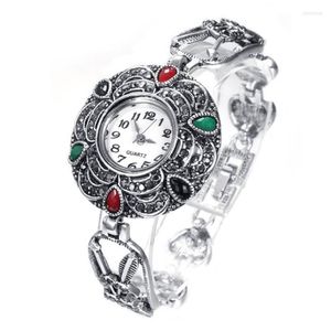 Bracelets de charme Vintage Lady Watch for Women Jewelry Fashion Crystal Quartz Bracelet Silver Plated Acessórios Kent22