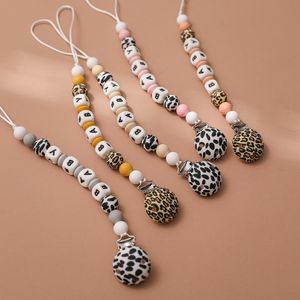 pacifiers# 1pcs baby pacifier clip chain name tersion name dummy stome for blips silicone leopard beads dame damepacifie