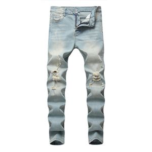 Men's Jeans Blue Black White Sweatpants Sexy Hole Pants Casual Male Ripped Skinny Trousers Slim Biker Outwears