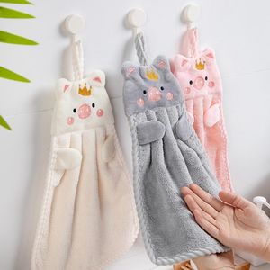 Handduk 1pcs Mjukt Koreansk stil Handtecknad Pig Broderi Handkerchief Absorberande hushåll Väggmonterad Kök Badrum Tillbehör