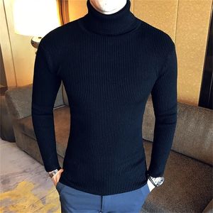 Autumn and winter fashion men's slim solid color turtleneck sweater Warm Knit Sweater long-sleeved bottoming Shirt 201203