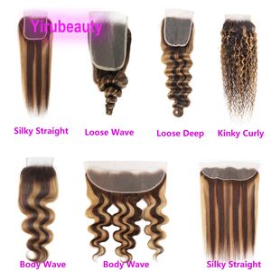 Brazilian Human Hair 4 27 Piano Color 4X4 Lace Closure 13X4 Lace Frontal With Baby Hairs 10-22inch P4 27 Free Part